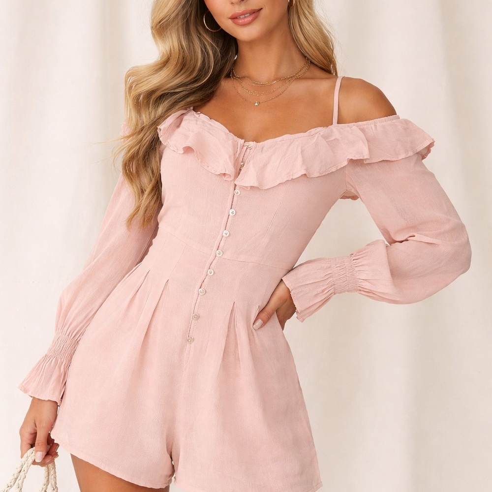 Forever Young Blush Pink Off-Shoulder Romper